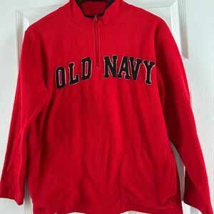 Old Navy Unisex Red Navy Graphic Spell Out Fleece Quarter Zip Shirt Size XL NWOT